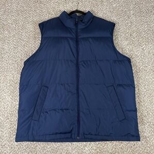 Lands End Vest Mens 2XL Tall Blue Down Puffer Quilted Zip Jacket Outerwear